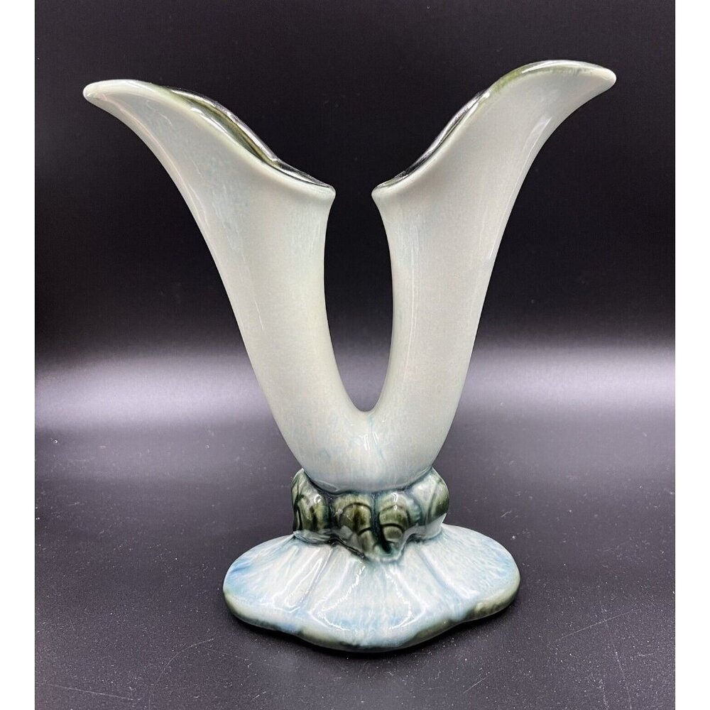 Hull Green Woodland Double Horn Bud Vase, Approx. 9” Tall Novelty Line